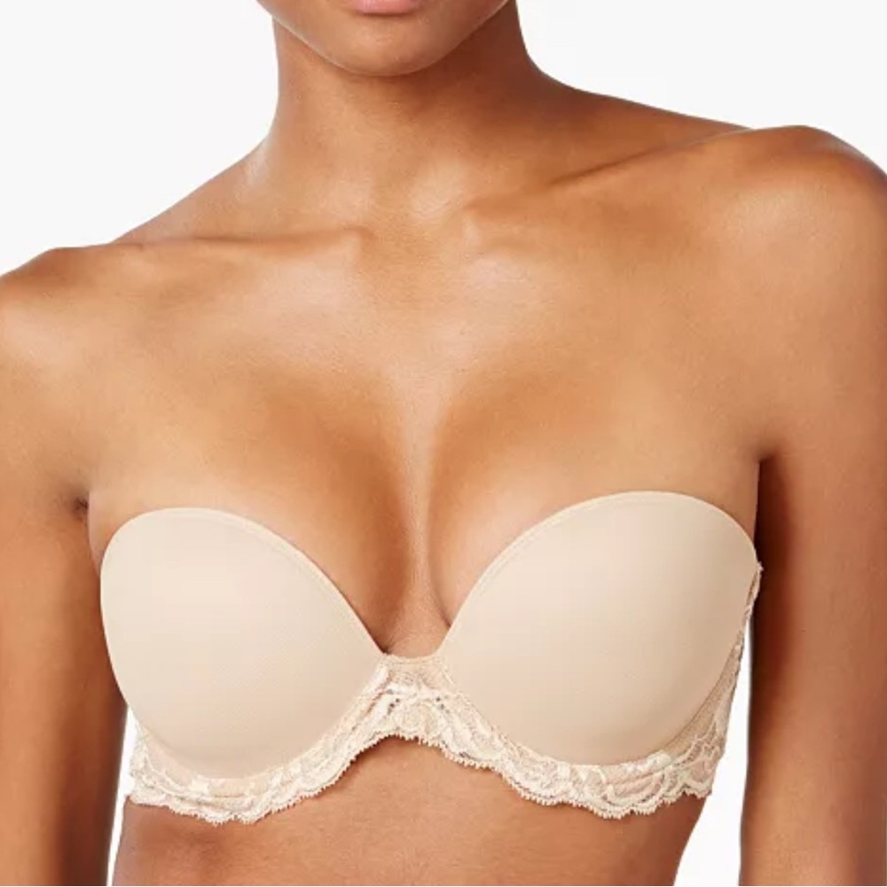 Natori Feathers Strapless Plunge Multiway Bra 731023 Beige Size 34D NO STRAPS